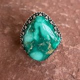 Authentic Navajo Green Turquoise Ring by artist Juan Willie, size 9  (BH34)