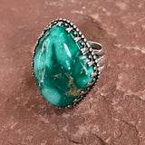 Authentic Navajo Green Turquoise Ring by artist Juan Willie, size 9  (BH34)