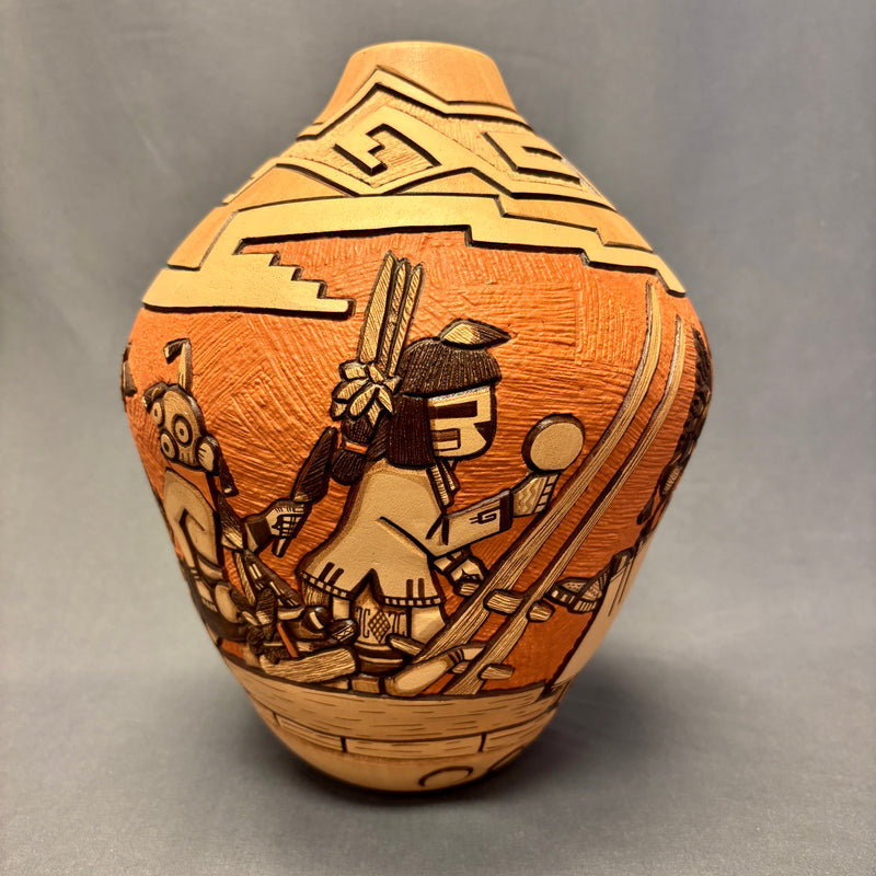 Marty and Elvira Nampeyo Hopi Carved Pot with Kachina Design   (JM30)
