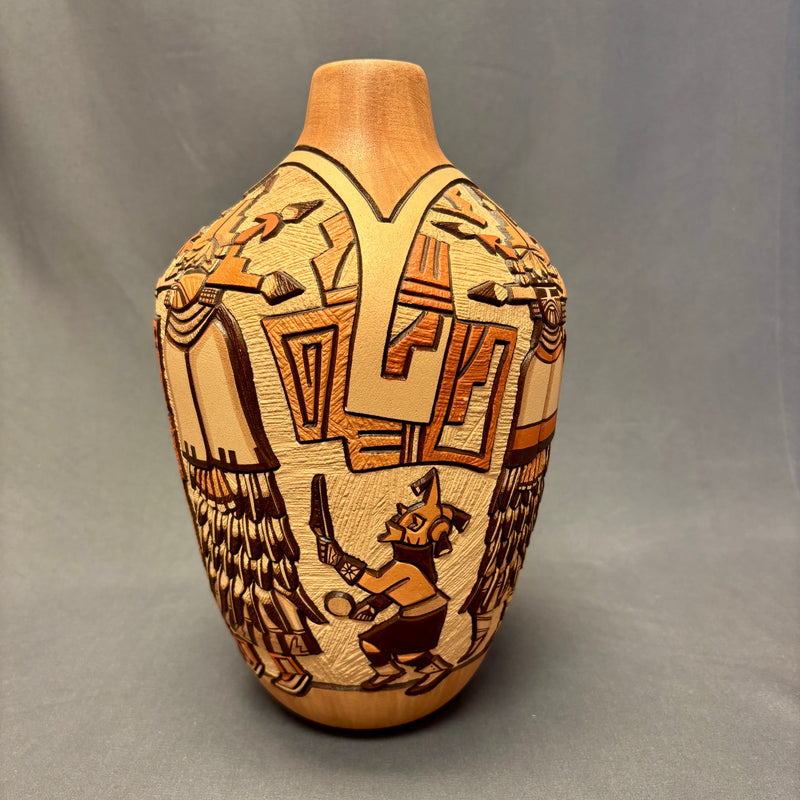 Marty and Elvira Nampeyo Hopi Carved Pot with Kachina Design   (JM31)