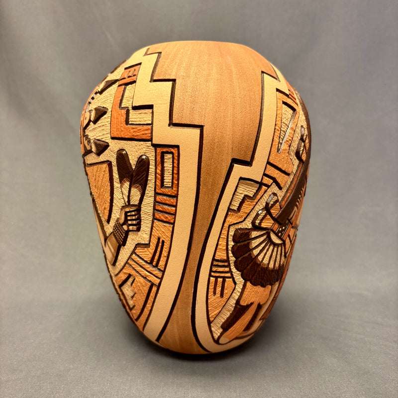 Marty and Elvira Nampeyo Hopi Carved Pot with Kachina Design   (JM32)