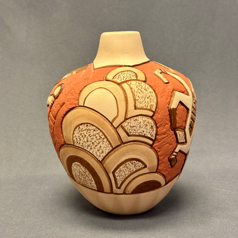 Tom Polacca Hopi Carved Pot with Longhair Kachina  (JM34)