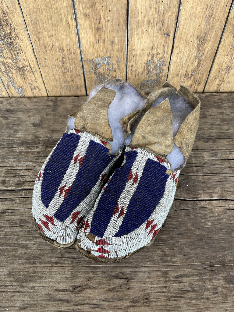 Cheyenne Authentic Native American beaded moccasins - Antique Late 1800s.  Sinew sewn with Venetian glass beads (GM179)