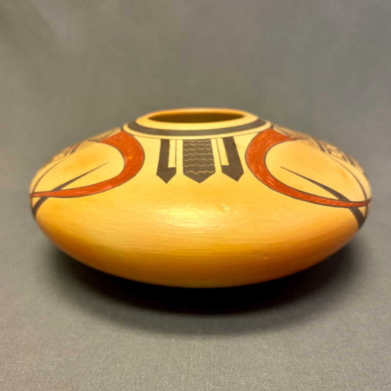 Fawn Garcia Navasie, Hopi Wide Painted Pot with Parrot Design  (JM45)