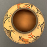 Elizabeth & Marcellus Medina, Zia Pueblo Tall Clay Pot with Apache Dancer Design (JM66)