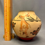 Elizabeth & Marcellus Medina, Zia Pueblo Tall Clay Pot with Apache Dancer Design (JM66)
