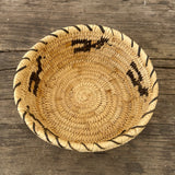 Native American Tohono O'odham (Papago) Coiled Basket with Bird Design by Mildred Lewis