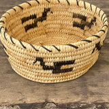Native American Tohono O'odham (Papago) Coiled Basket with Bird Design by Mildred Lewis