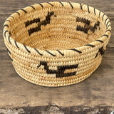 Native American Tohono O'odham (Papago) Coiled Basket with Bird Design by Mildred Lewis
