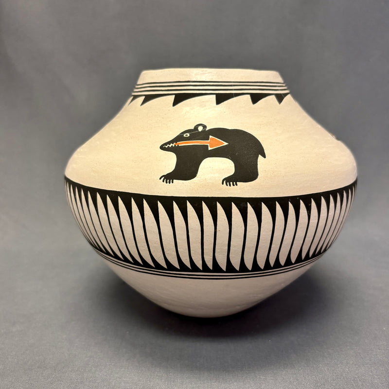 Debbie Brown Vintage Acoma Pueblo Painted Olla with Bear Fetish Design   (JM77)