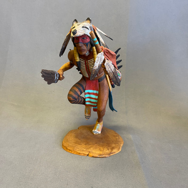 Wolf Dance hand carved wooden tribal sculpture by Raymond Chee, Navajo/Hopi (RS199)