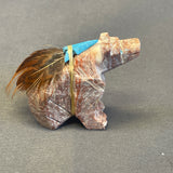 Zuni Pink Marble Bear Fetish with Arrow and Feather Gift Bundle  (JM136)