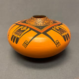 Gloria Mahle, Hopi Wide Painted Pot with Parrot Tail Design  (JM125)