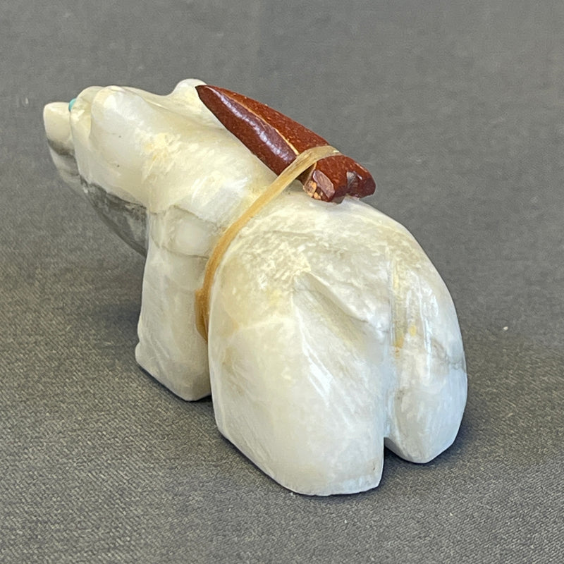 Zuni White Alabaster Bear Fetish with Arrow Gift Bundle  (JM131)