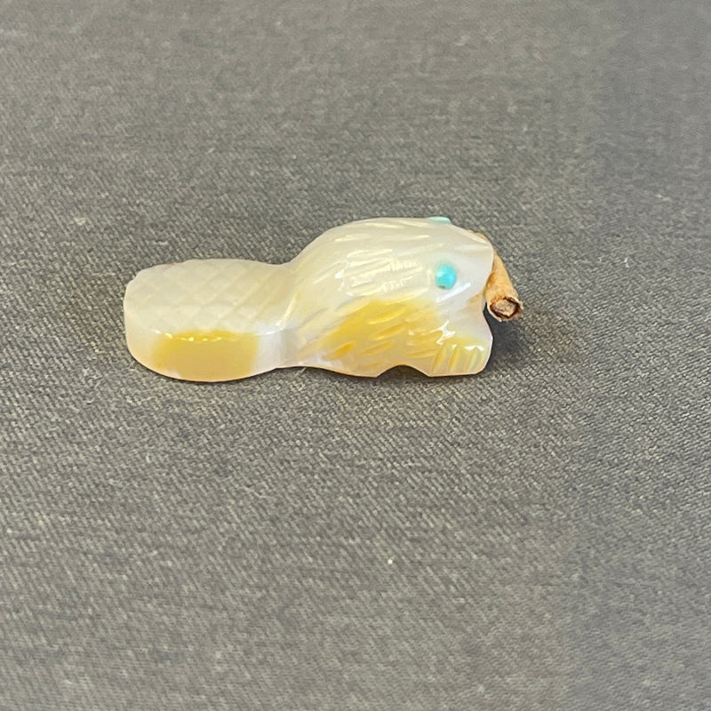 Zuni White Alabaster Beaver Fetish with Stick   (JM133)