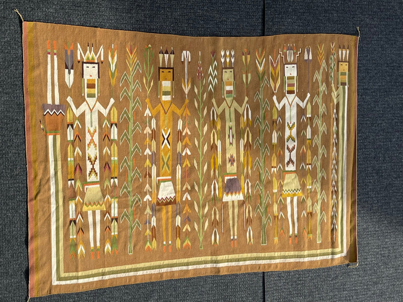 Extra LG Navajo Yei rug weaving, authentic handwoven Native American (GM355)