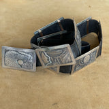 Lloyd Becenti, Navajo storyteller overlay sterling silver concho belt. (GM360)