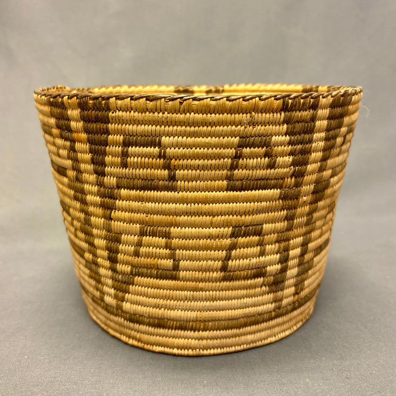 Vintage Tohono O'odham (Papago) Tall Round Coiled Basket with Plant Design, authentic Native American  (JFB15)