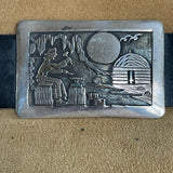 Lloyd Becenti, Navajo storyteller overlay sterling silver concho belt. (GM360)