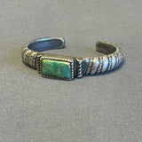 Steven Tiffany, Paiute/Cree - Ingot silver bracelet with natural green turquoise (4/69)