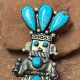 Navajo Vintage Silver Kachina Design Pin/Pendant with Turquoise  (KD445)