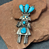Navajo Vintage Silver Kachina Design Pin/Pendant with Turquoise  (KD445)