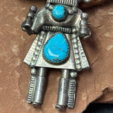 Navajo Vintage Silver Kachina Design Pin/Pendant with Turquoise  (KD445)