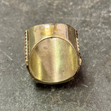 Unique Navajo Ring with Coral Cobblestone Inlay, vintage-size 7.75   (KD444)