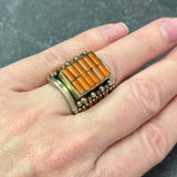 Unique Navajo Ring with Coral Cobblestone Inlay, vintage-size 7.75   (KD444)