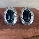 Tommy Jackson Traditional Navajo Shadowbox Sterling Silver and Onyx Clip Earrings (MC9)