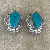 Alex Sanchez Traditional Navajo Sterling Silver and Turquoise Clip Earrings (MC13)