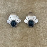 Authentic Navajo Sterling Silver and Onyx Feather Design Clip Earrings (MC12)