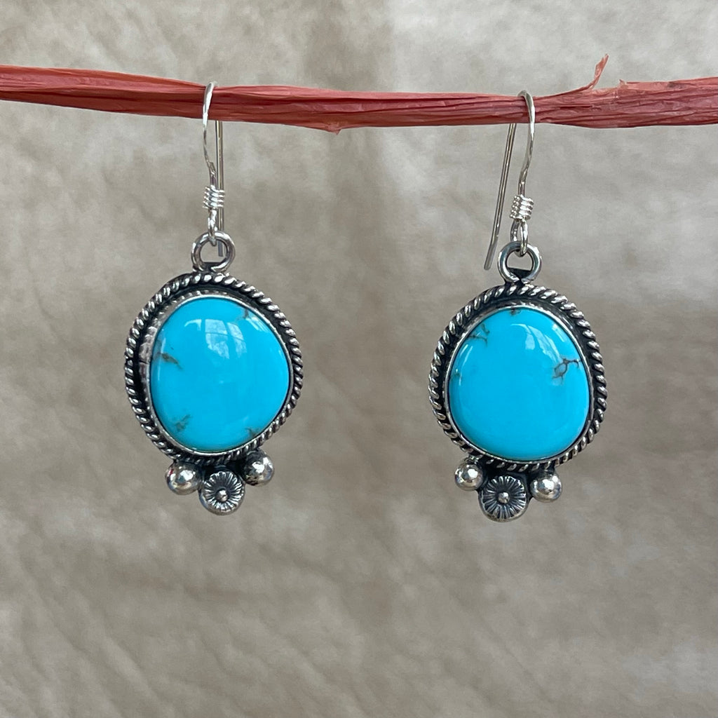 Navajo Kingman Turquoise Dangle Earrings - Handmade Native jewelry  (3/85)