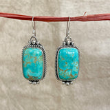 Navajo Sonoran Turquoise Dangle Earrings - Handmade Native jewelry signed AP (3/89)
