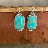 Navajo Sonoran Turquoise Dangle Earrings - Handmade Native jewelry signed AP (3/89)