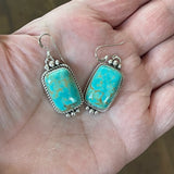 Navajo Sonoran Turquoise Dangle Earrings - Handmade Native jewelry signed AP (3/89)