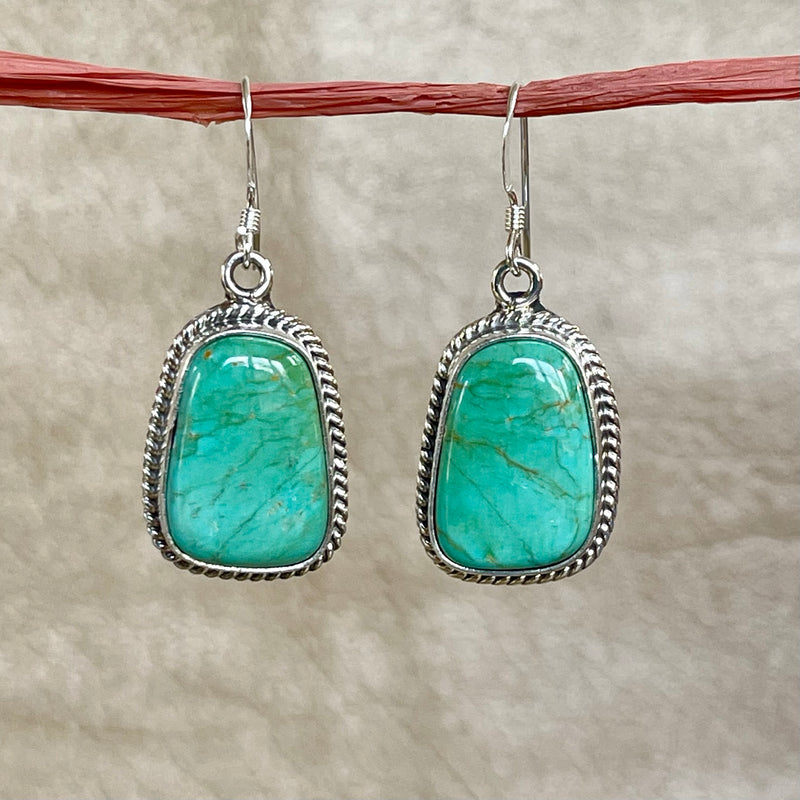 Navajo Sonoran Turquoise Dangle Earrings - Handmade by Burt Francisco (3/87)