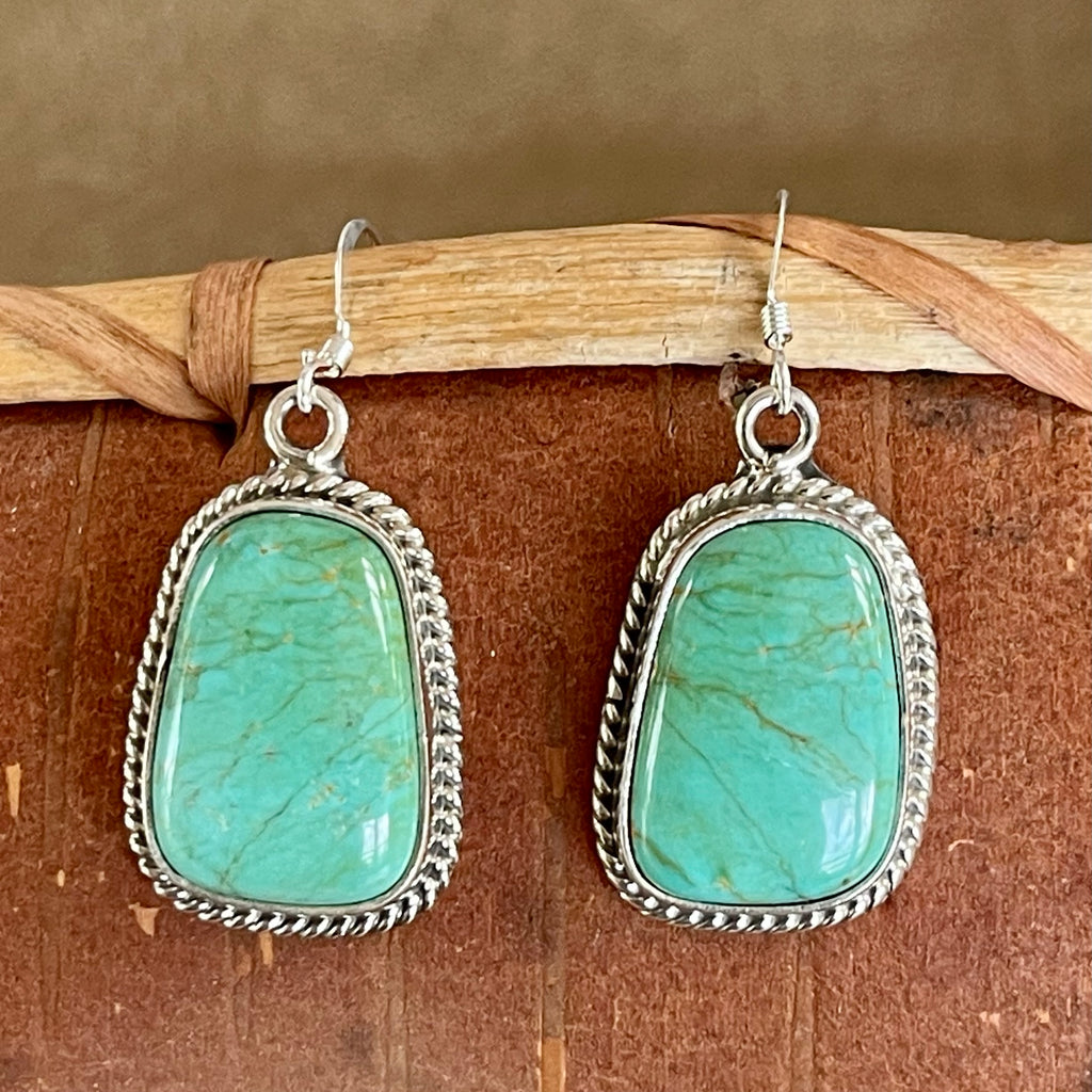 Navajo Sonoran Turquoise Dangle Earrings - Handmade by Burt Francisco (3/87)