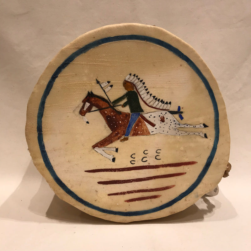 Taos Double Sided Drum With Horse and Rider Design, Handmade Drum RK6