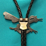 Zuni Inlay Roadrunner Design Bolo Tie with Matching Fancy Tips, vintage Native American   (JF55)
