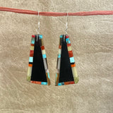 Santo Domingo Mosaic Dangle Jet earrings, Native American authentic (3/92)