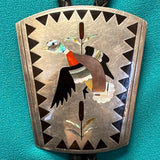 Dennis and Nancy Edaakie, Zuni Inlay Bolo Tie with Mallard Duck Design, vintage Native American   (JF56)