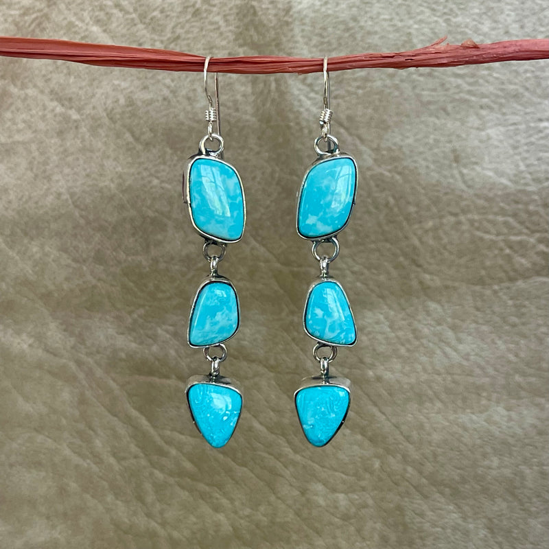 Multi stone turquoise statement dangle Navajo earrings, Authentic Native American (3/84)