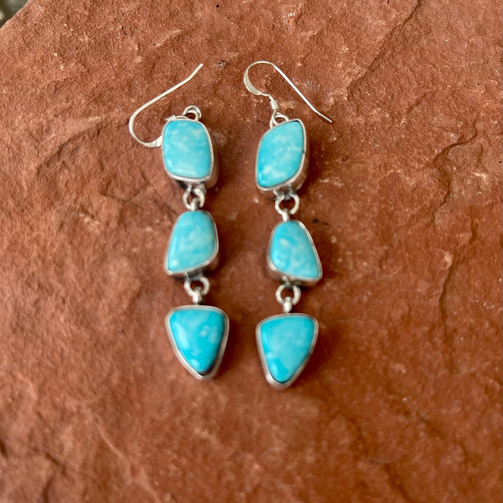 Multi stone turquoise statement dangle Navajo earrings, Authentic Native American (3/84)