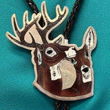 Dale Edaakie, Shell Zuni Inlay Bolo Tie w/ Buck and Doe Design, vintage Native American (JF72)