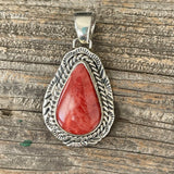 Silver pendant with spiny oyster shell by J. Begay, Navajo, Native American jewelry (3/71)