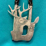 Dale Edaakie, Shell Zuni Inlay Bolo Tie w/ Buck and Doe Design, vintage Native American (JF72)