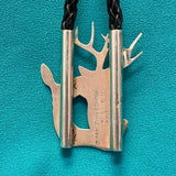 Dale Edaakie, Shell Zuni Inlay Bolo Tie w/ Buck and Doe Design, vintage Native American (JF72)