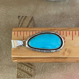 Blue turquoise teardrop Navajo pendant with carving frame, Authentic Native American (3/73)