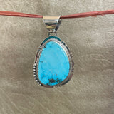 Blue turquoise teardrop Navajo pendant with carving frame, Authentic Native American (3/50)